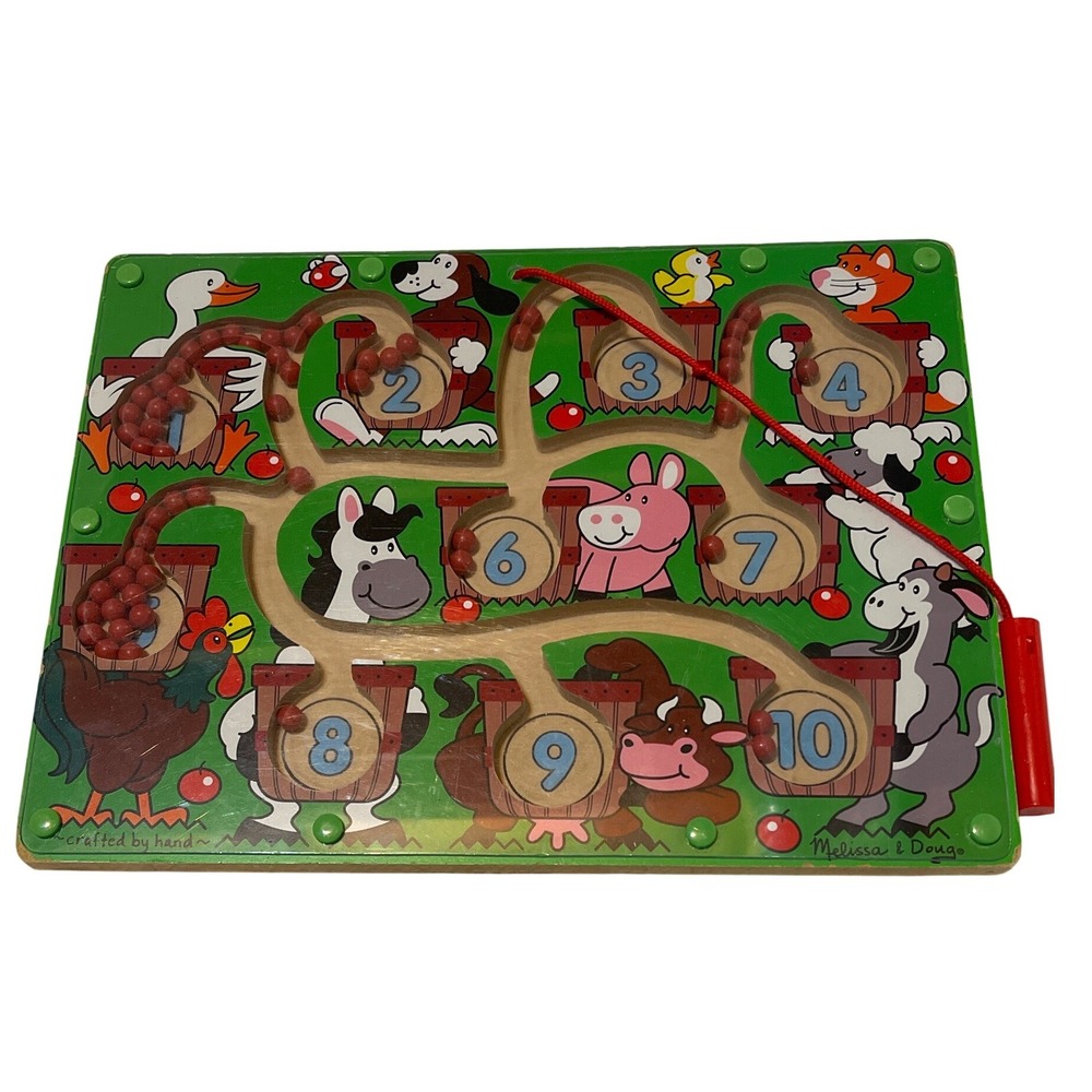 Melissa‎ & Doug Magnetic Wand Number Maze Wooden Toy Farm Animal Counting Game